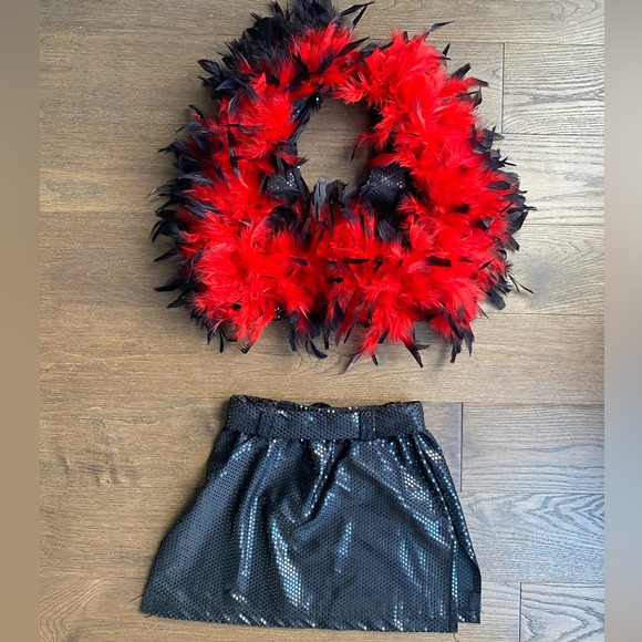 Halloween/Dance costume. Black and red sequin and feather skirt and halter top. - Picture 3 of 7